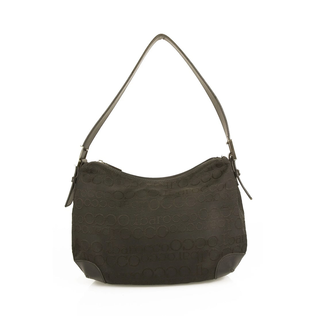RoccoBarocco Black Signature Logo canvas shoulder bag Hobo Handbag - 2