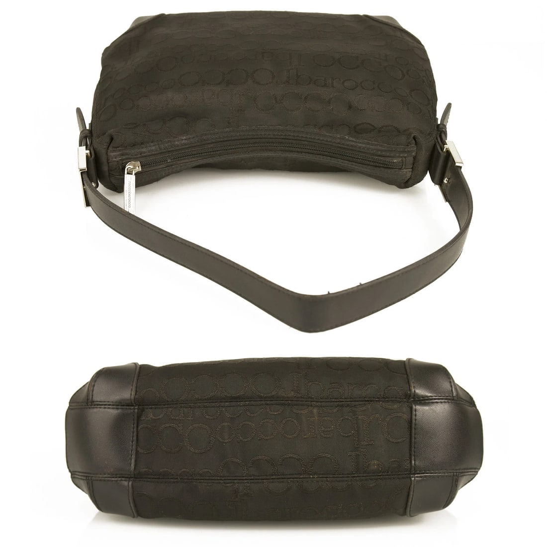 RoccoBarocco Black Signature Logo canvas shoulder bag Hobo Handbag - 3