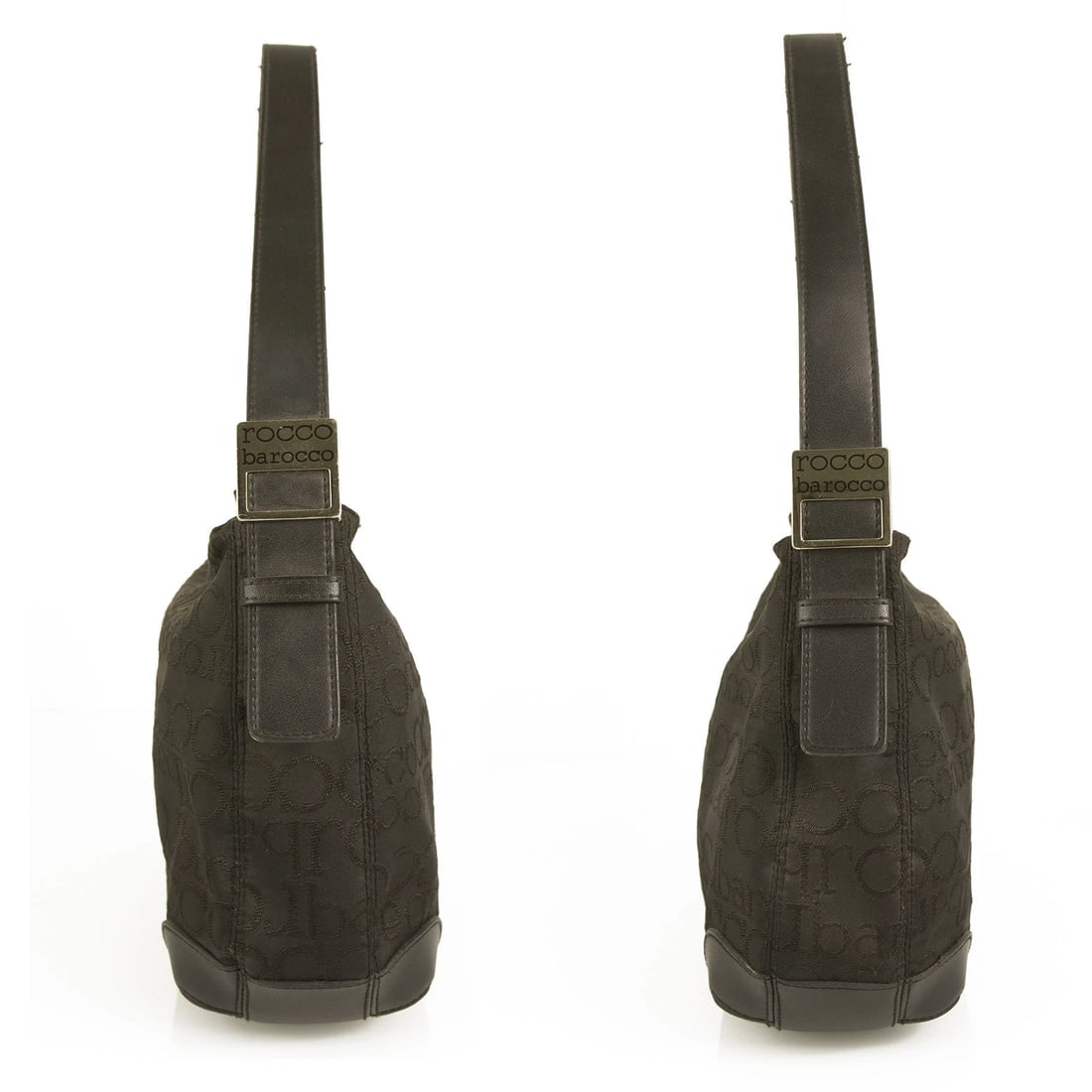 RoccoBarocco Black Signature Logo canvas shoulder bag Hobo Handbag - 5