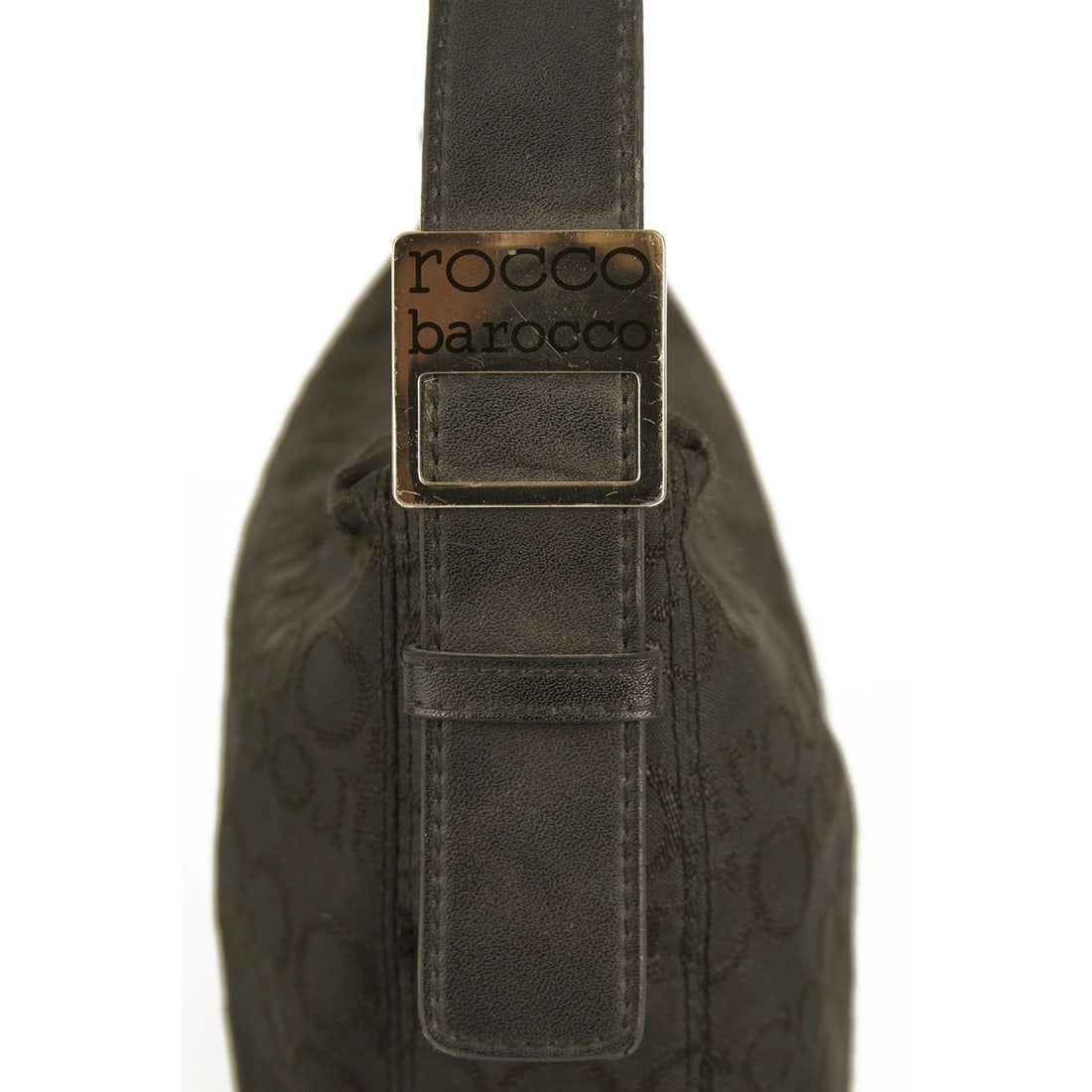 RoccoBarocco Black Signature Logo canvas shoulder bag Hobo Handbag - 6