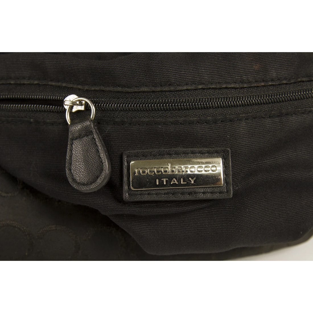 RoccoBarocco Black Signature Logo canvas shoulder bag Hobo Handbag - 7