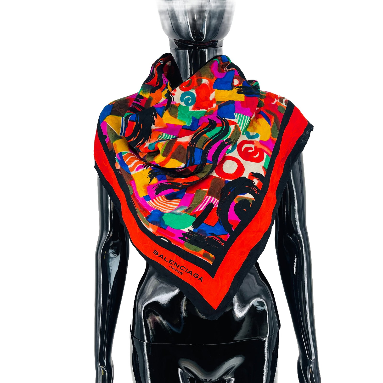 Balenciaga Red Printed 100% Silk Scarf - 2