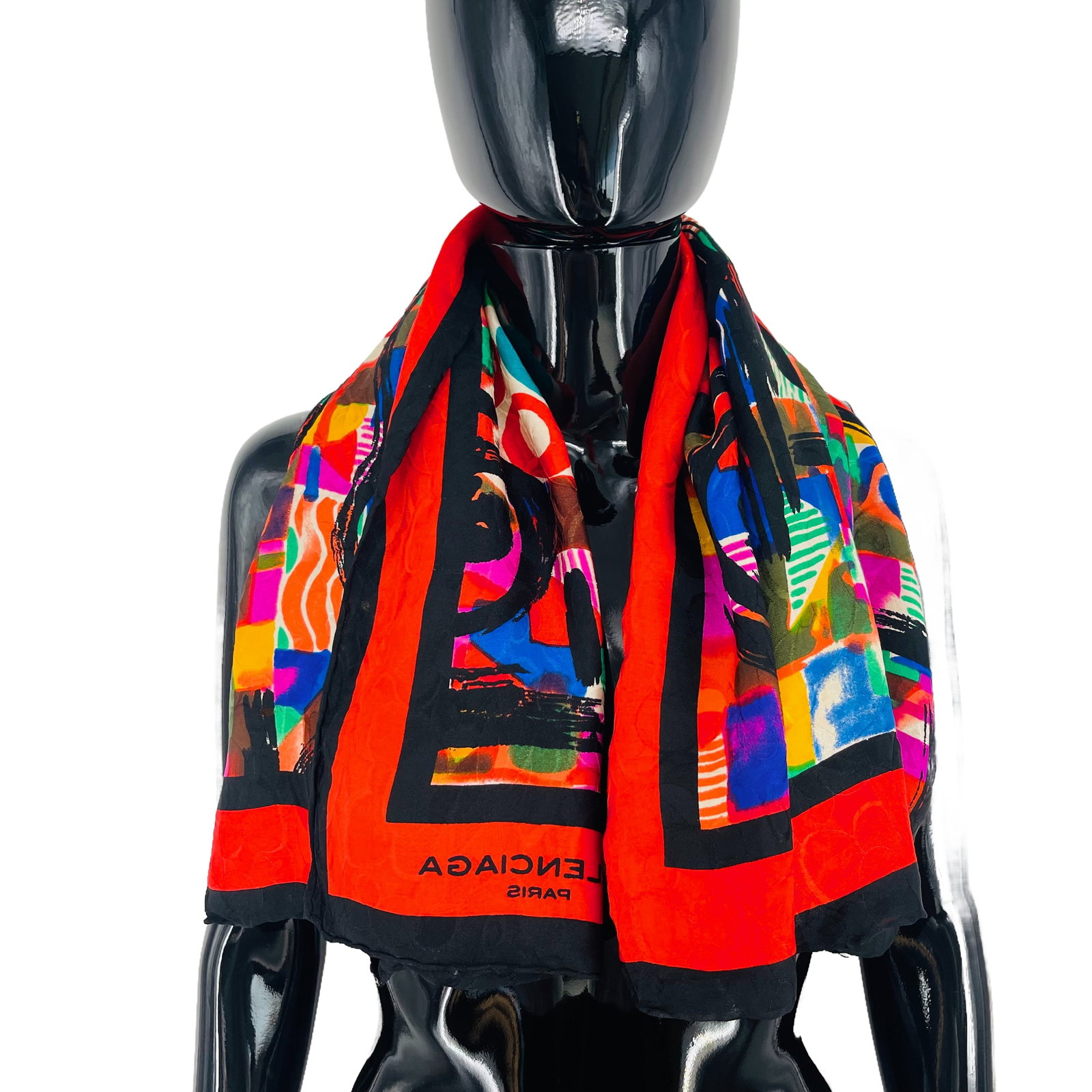Balenciaga Red Printed 100% Silk Scarf - 3