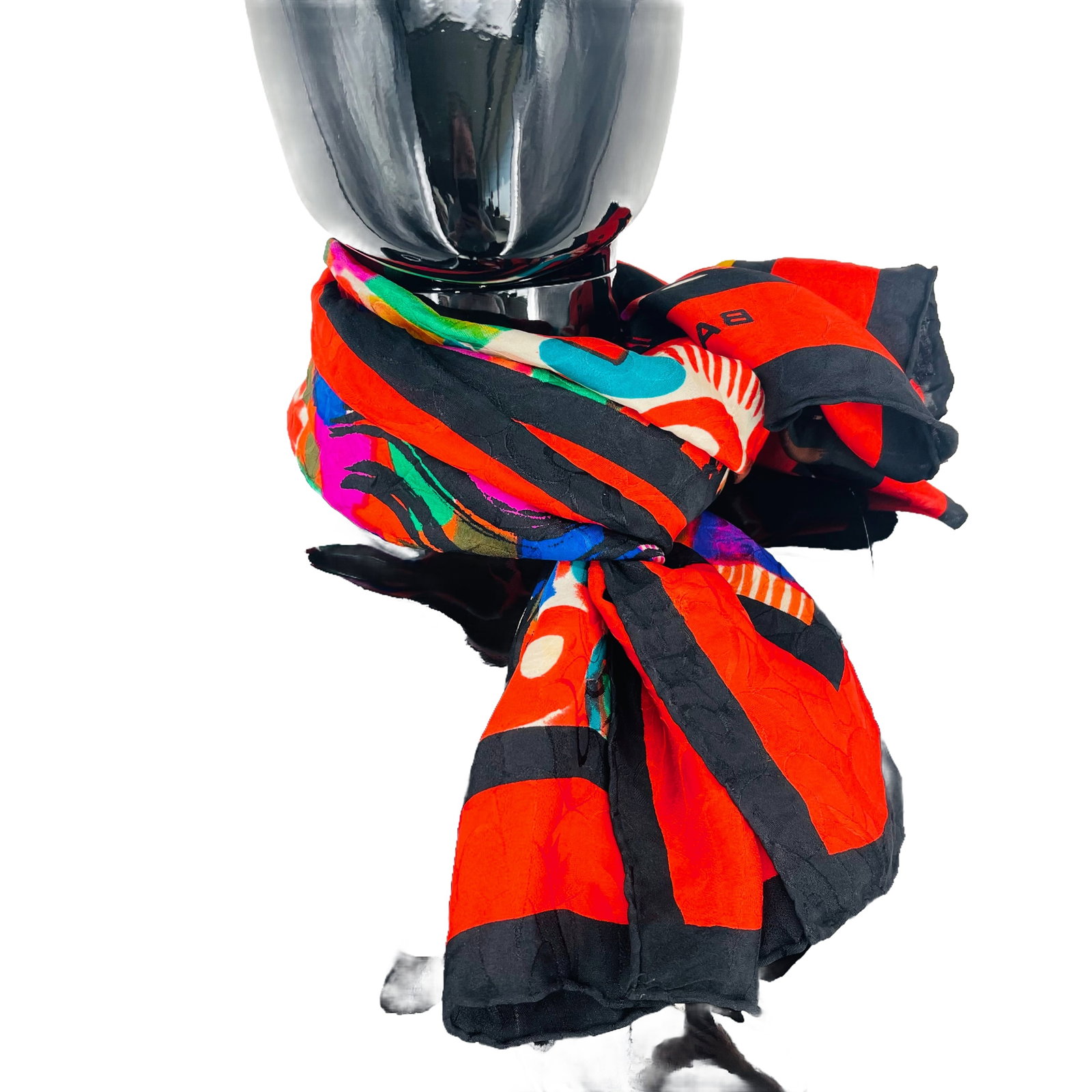 Balenciaga Red Printed 100% Silk Scarf - 4