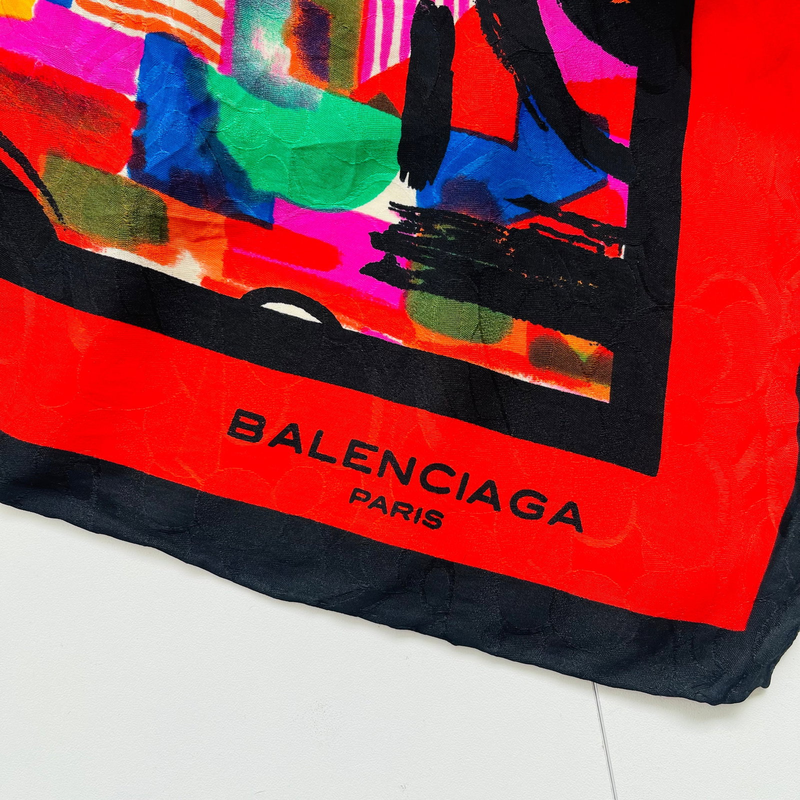 Balenciaga Red Printed 100% Silk Scarf - 5