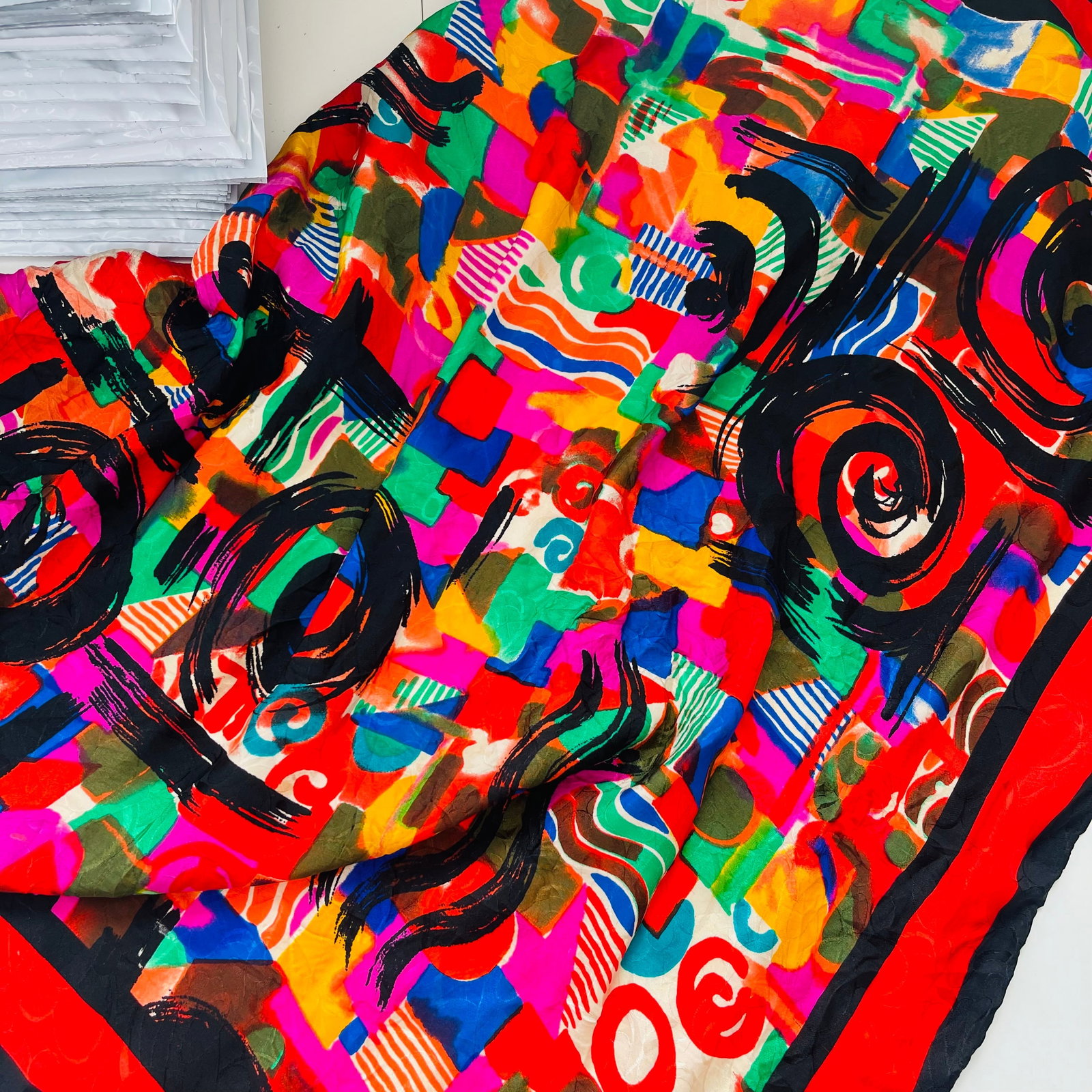 Balenciaga Red Printed 100% Silk Scarf - 6