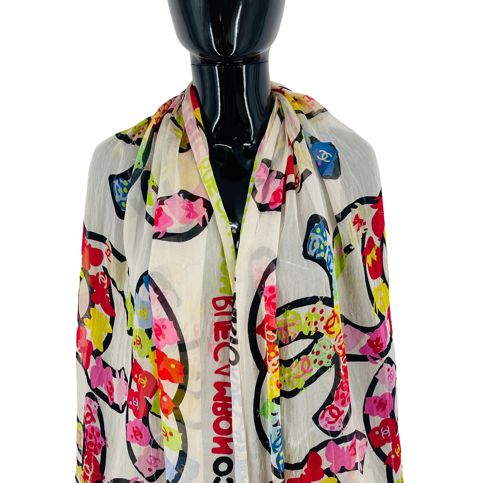 Chanel White Printed 100% Silk Scarf - 2