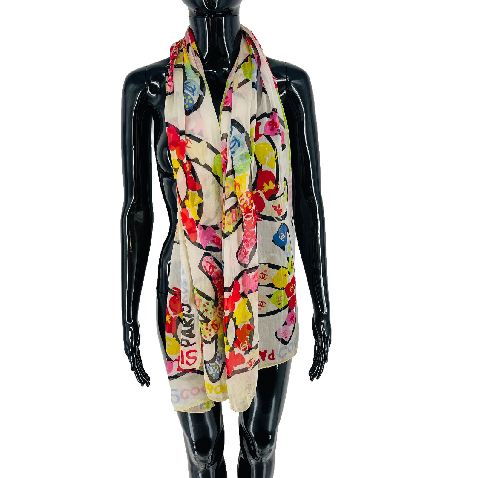 Chanel White Printed 100% Silk Scarf - 3