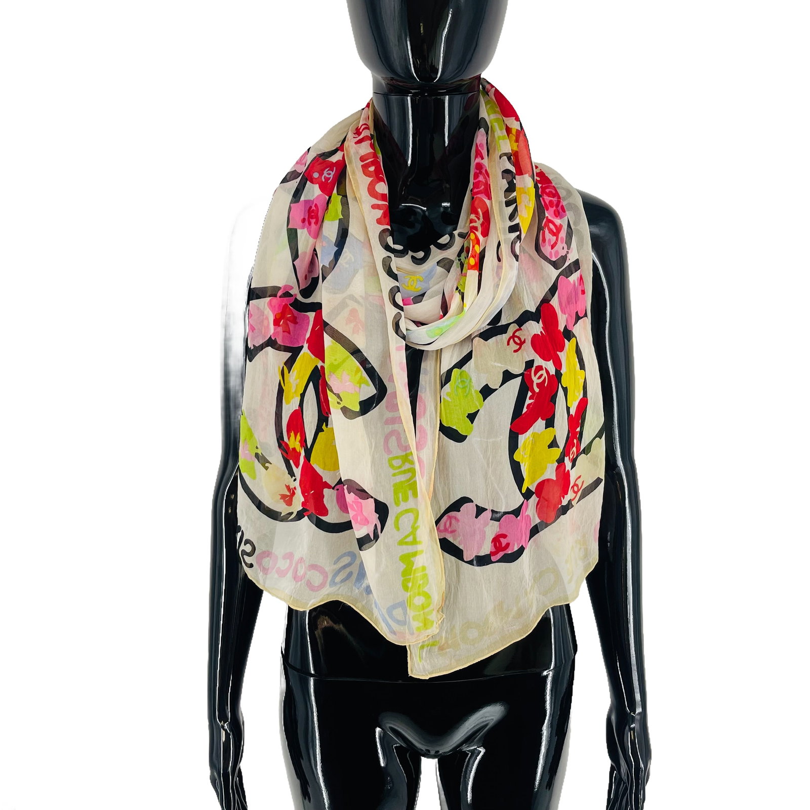Chanel White Printed 100% Silk Scarf - 4