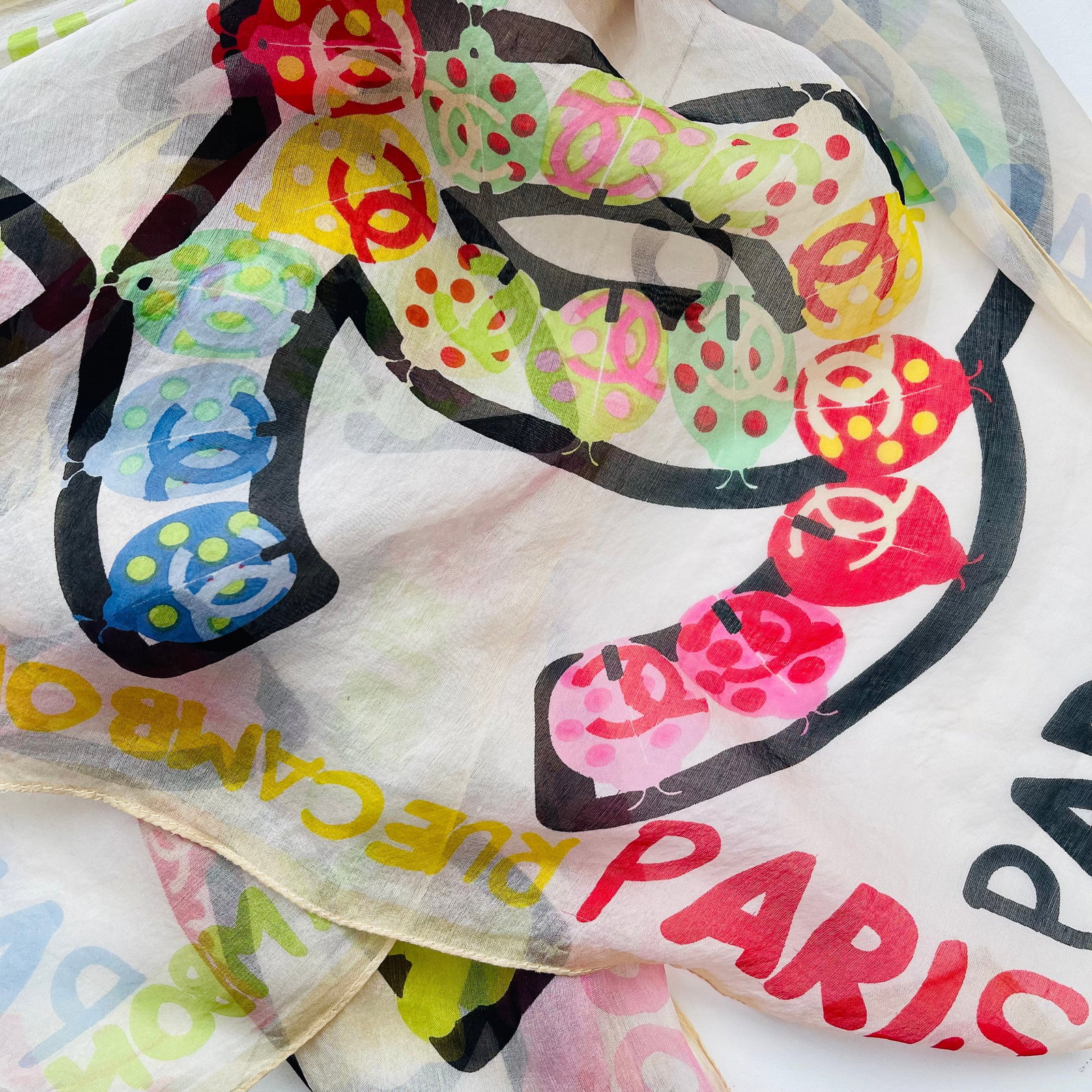 Chanel White Printed 100% Silk Scarf - 5