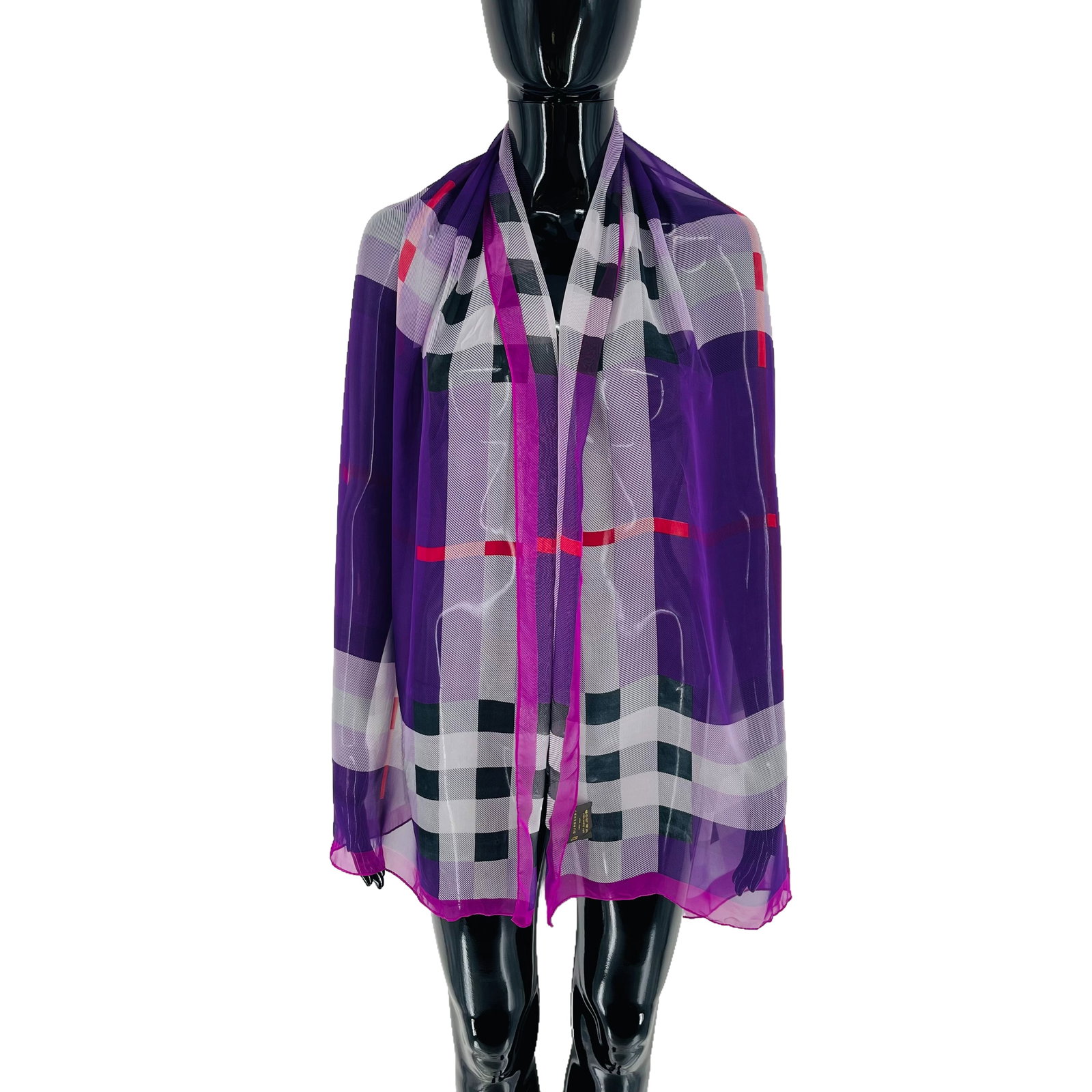Burberry Purple Plaid 100% Silk Scarf (1 of 9)