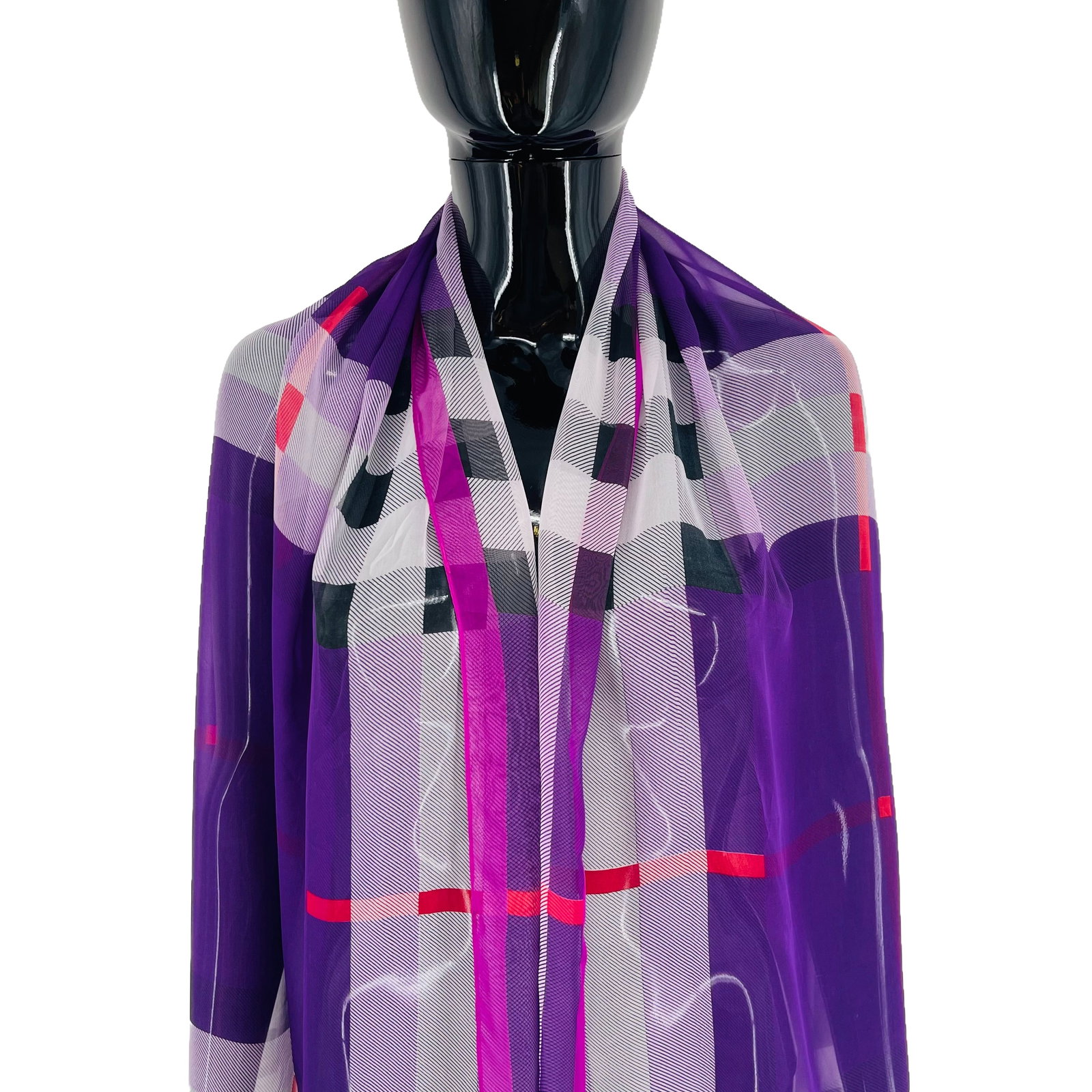 Burberry Purple Plaid 100% Silk Scarf - 2