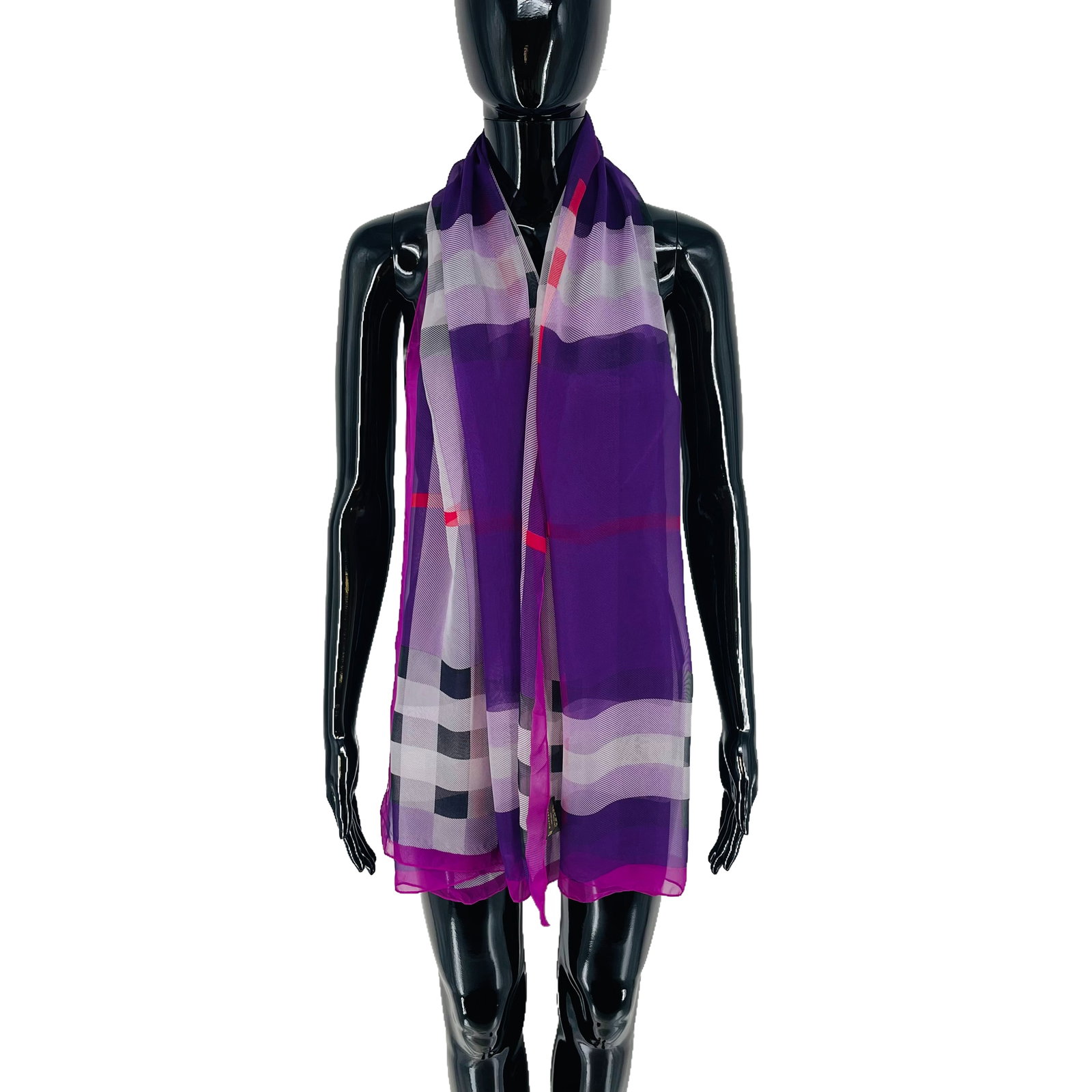 Burberry Purple Plaid 100% Silk Scarf - 3