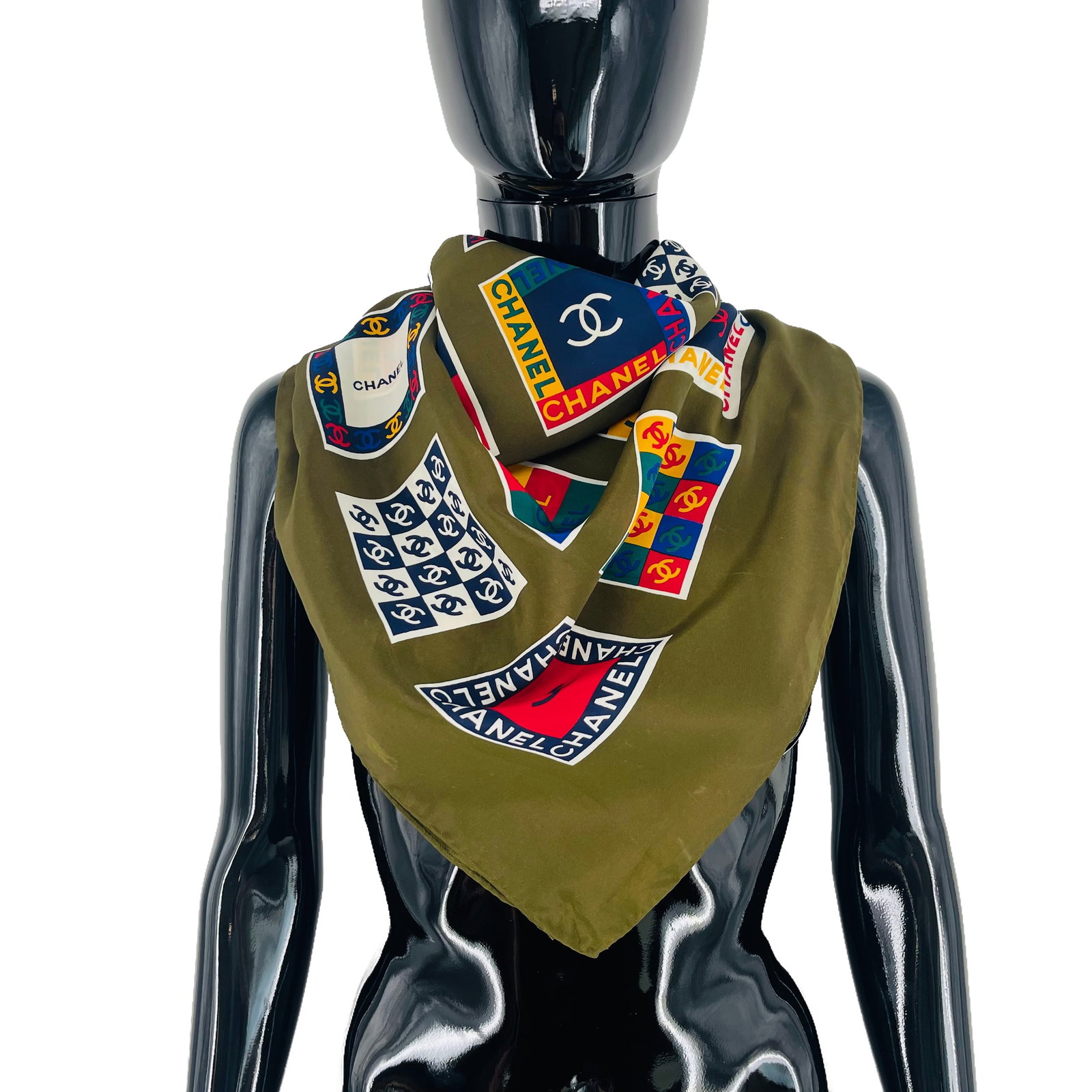Chanel Green Printed 100% Silk Scarf - 2