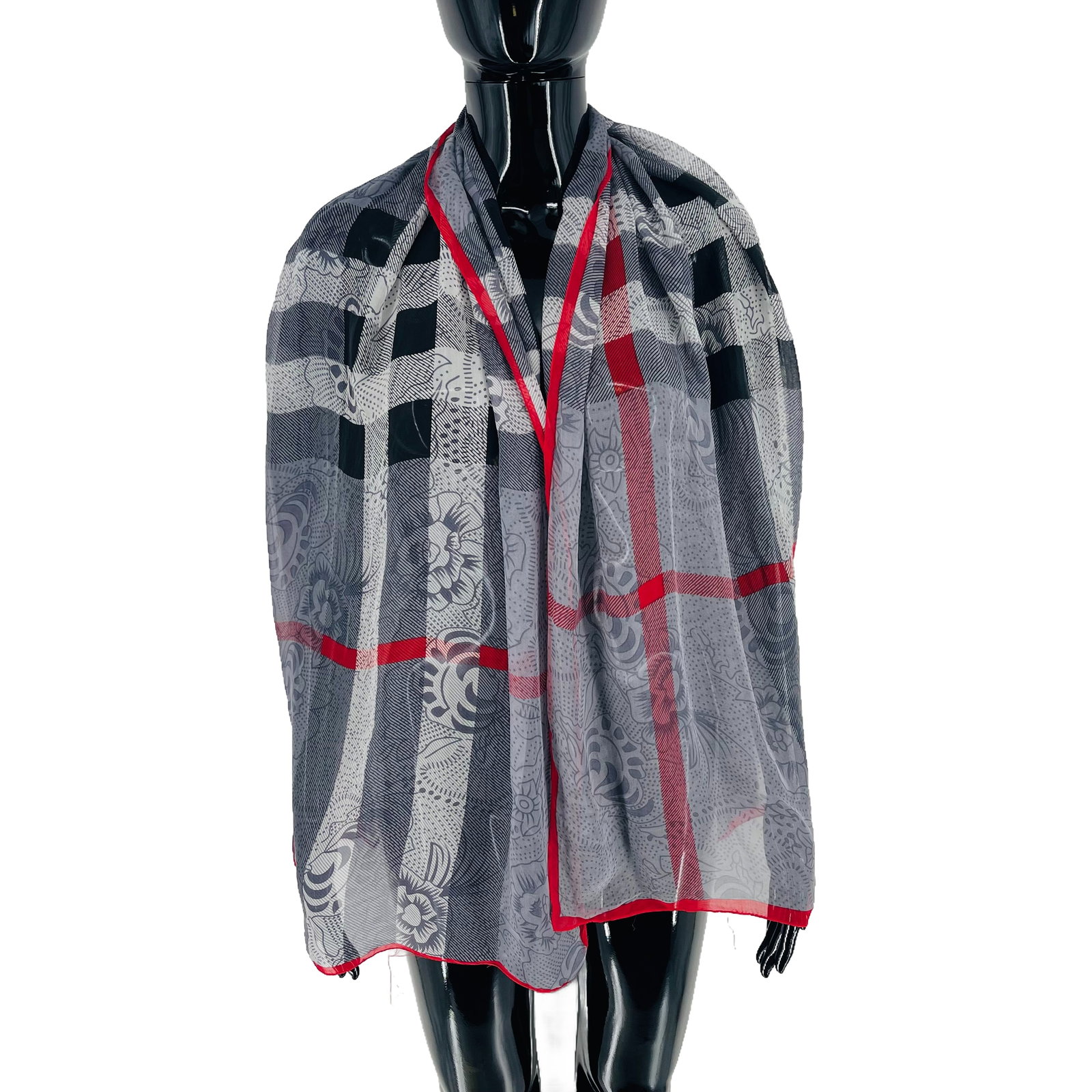 Burberry Grey Printed 100% Silk Scarf: Title: Burberry Grey Printed 100% Silk Scarf Brand:Burberry Date/Period:Modern Materials:100% Silk Size:One Size Description:Burberry Grey Printed 100% Silk Scarf Reserve: $80.00 Shipping: Domestic: F