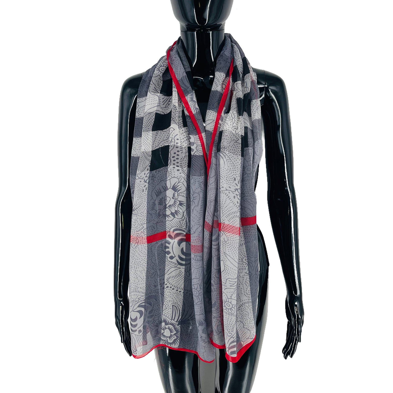 Burberry Grey Printed 100% Silk Scarf - 3