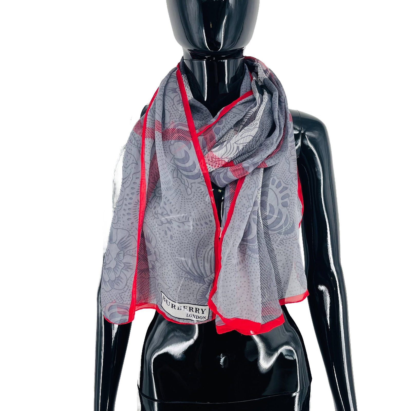 Burberry Grey Printed 100% Silk Scarf - 4