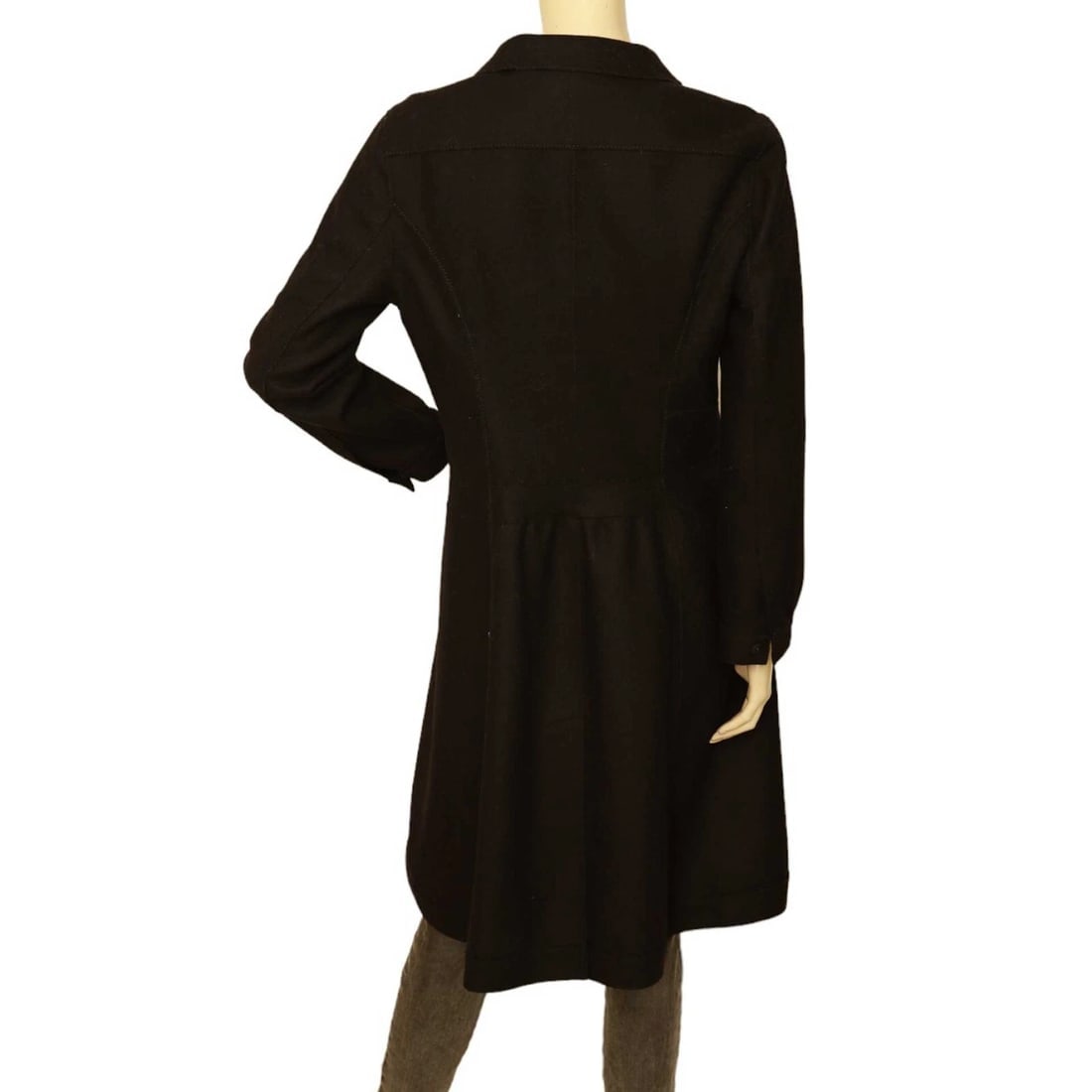 Miu Miu Black Woolen V Frilled Neckline Knee Length Coat size 44 - 2