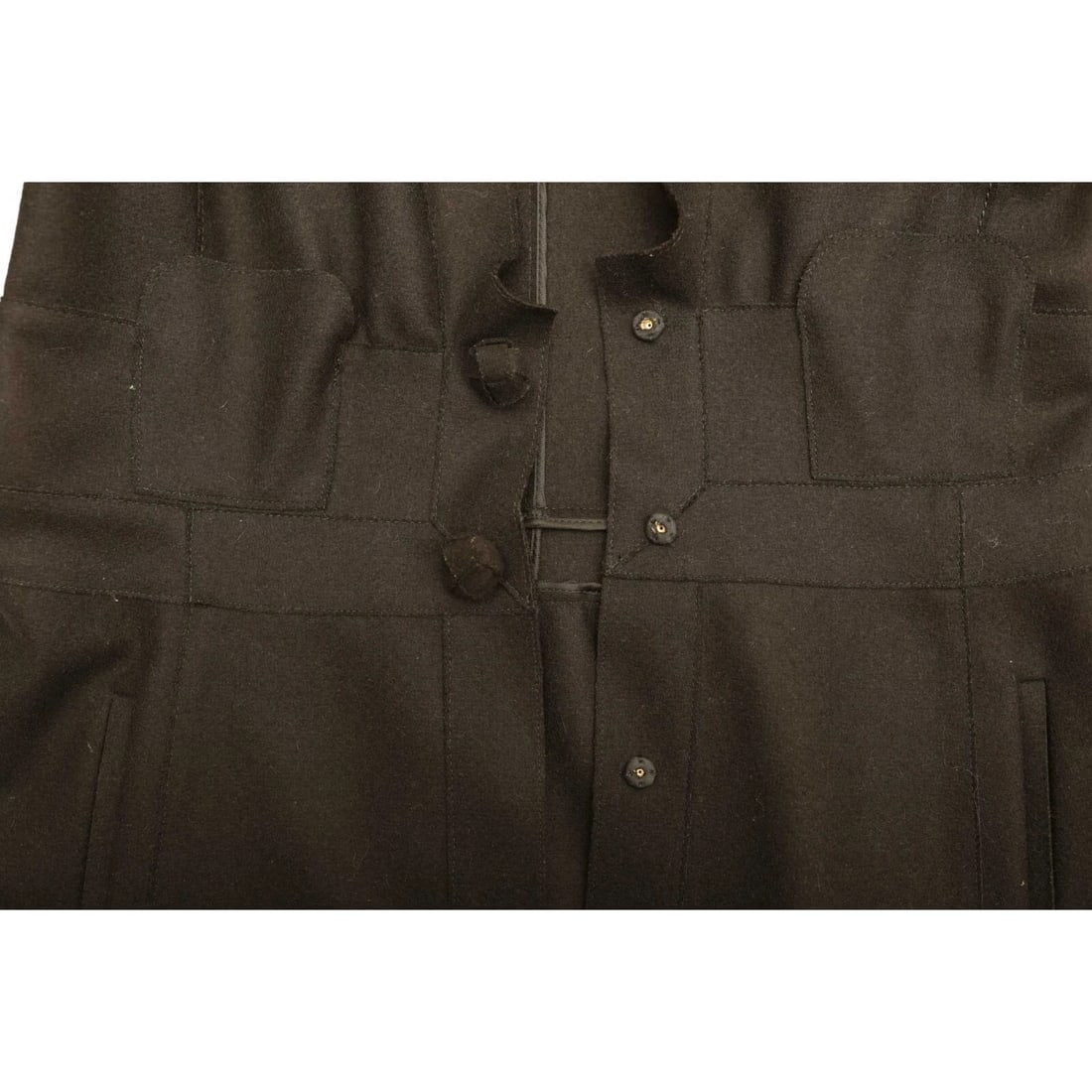 Miu Miu Black Woolen V Frilled Neckline Knee Length Coat size 44 - 6