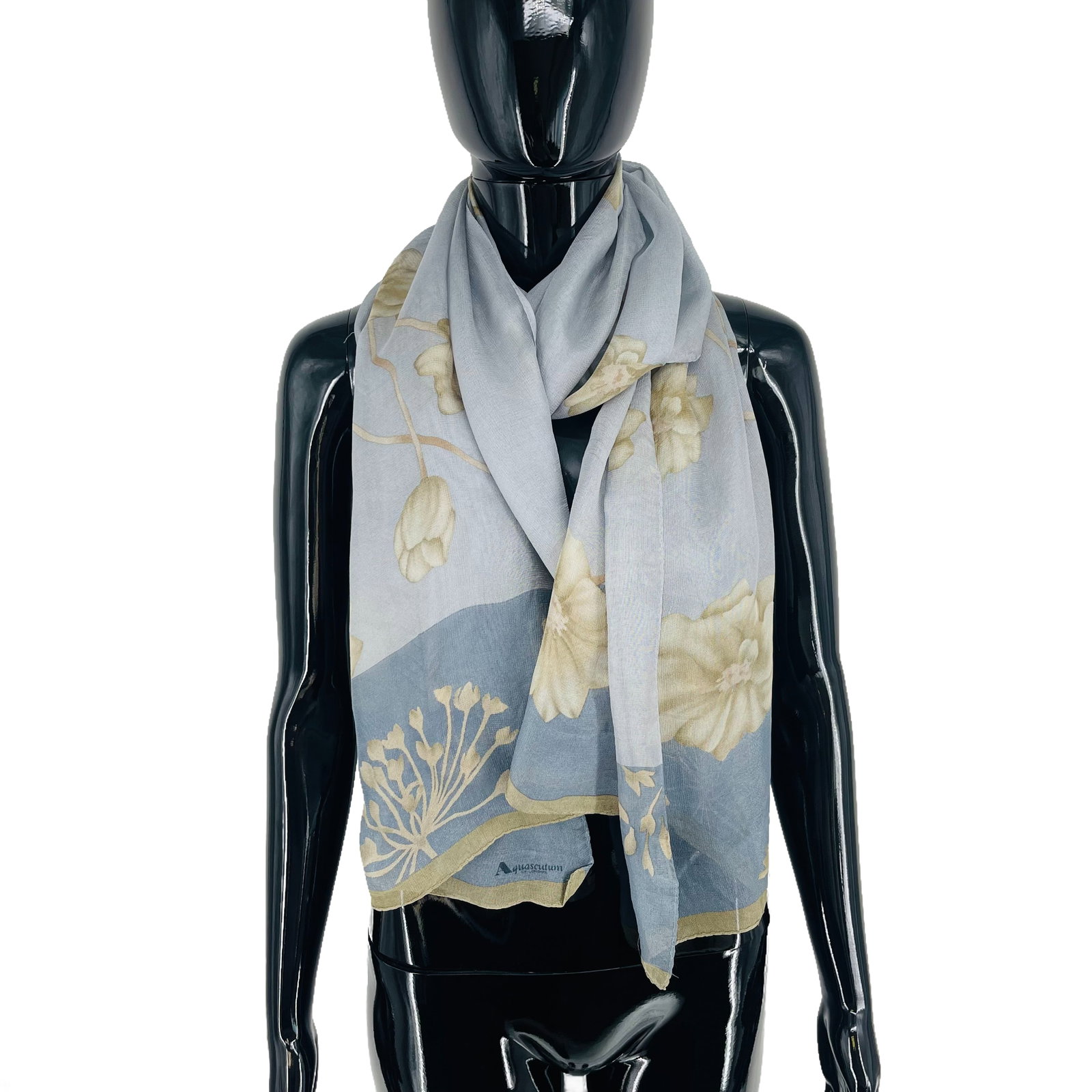 Aquascutum Blue Floral 100% Silk Scarf - 4