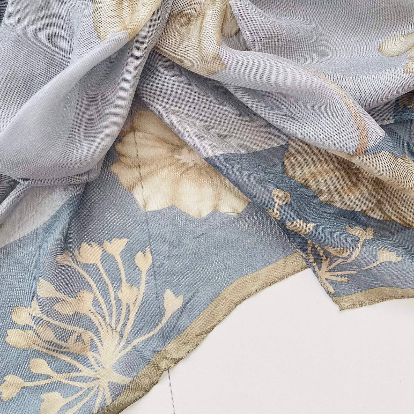 Aquascutum Blue Floral 100% Silk Scarf - 5