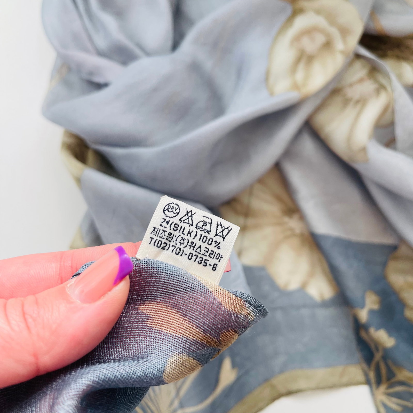 Aquascutum Blue Floral 100% Silk Scarf - 7