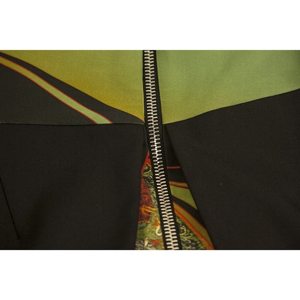 ETRO Black Green Zipper Front Short Sleeve Robe Manteau Dress Coat size 40 - 5