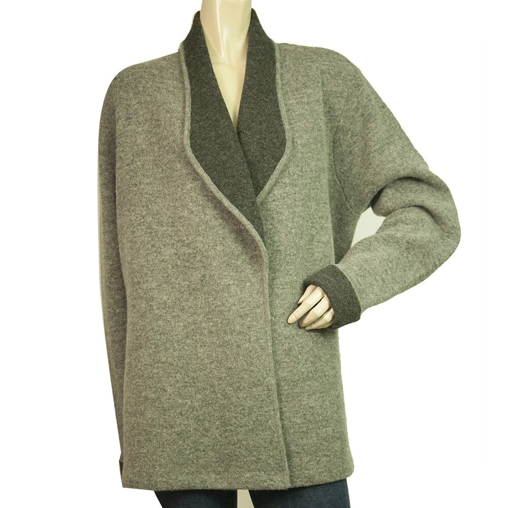 Laura Ashley Gray Wool Knit Open Front Belted Cardigan Cardi size UK 20 - 2