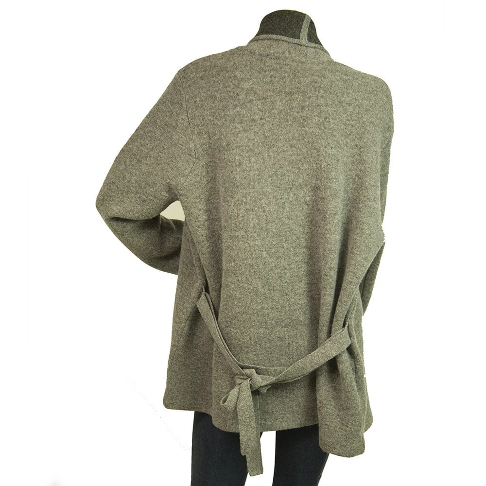 Laura Ashley Gray Wool Knit Open Front Belted Cardigan Cardi size UK 20 - 3