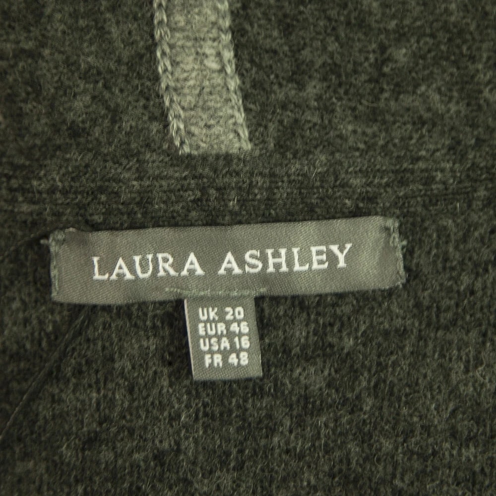 Laura Ashley Gray Wool Knit Open Front Belted Cardigan Cardi size UK 20 - 4