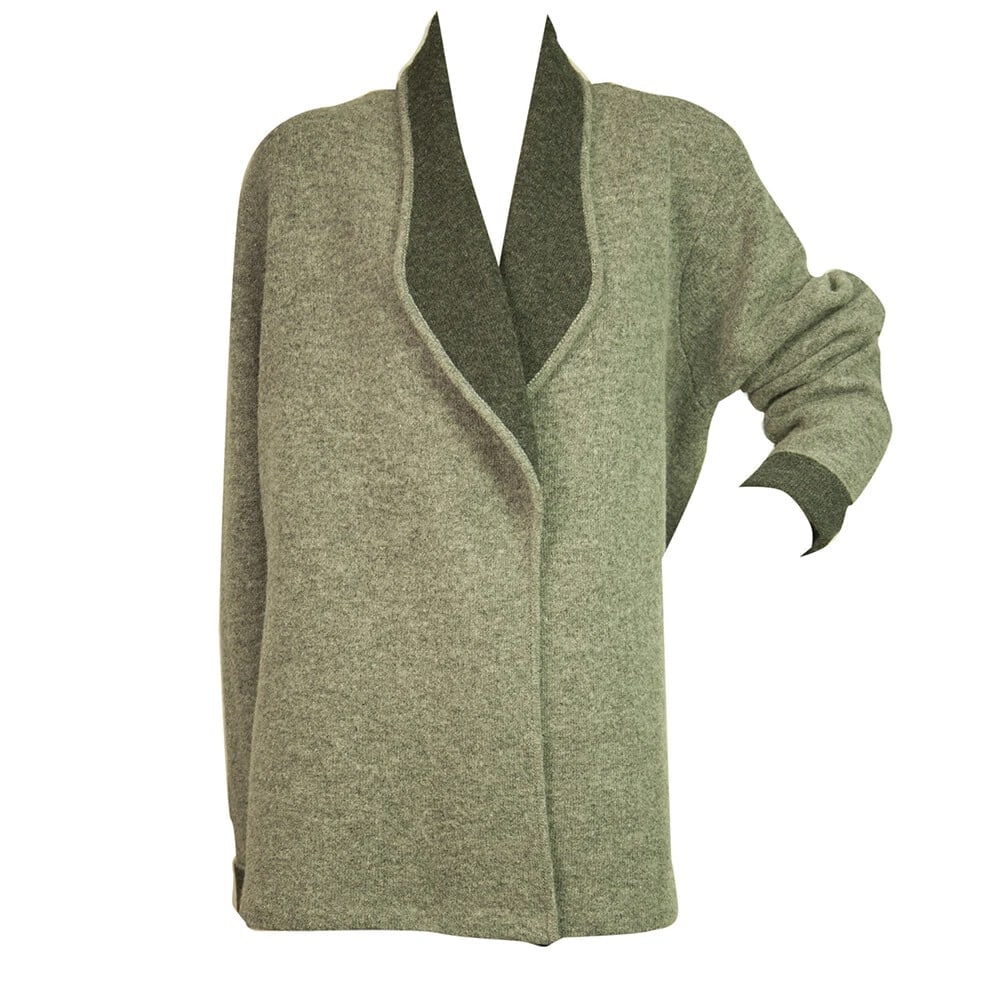 Laura Ashley Gray Wool Knit Open Front Belted Cardigan Cardi size UK 20 - 7