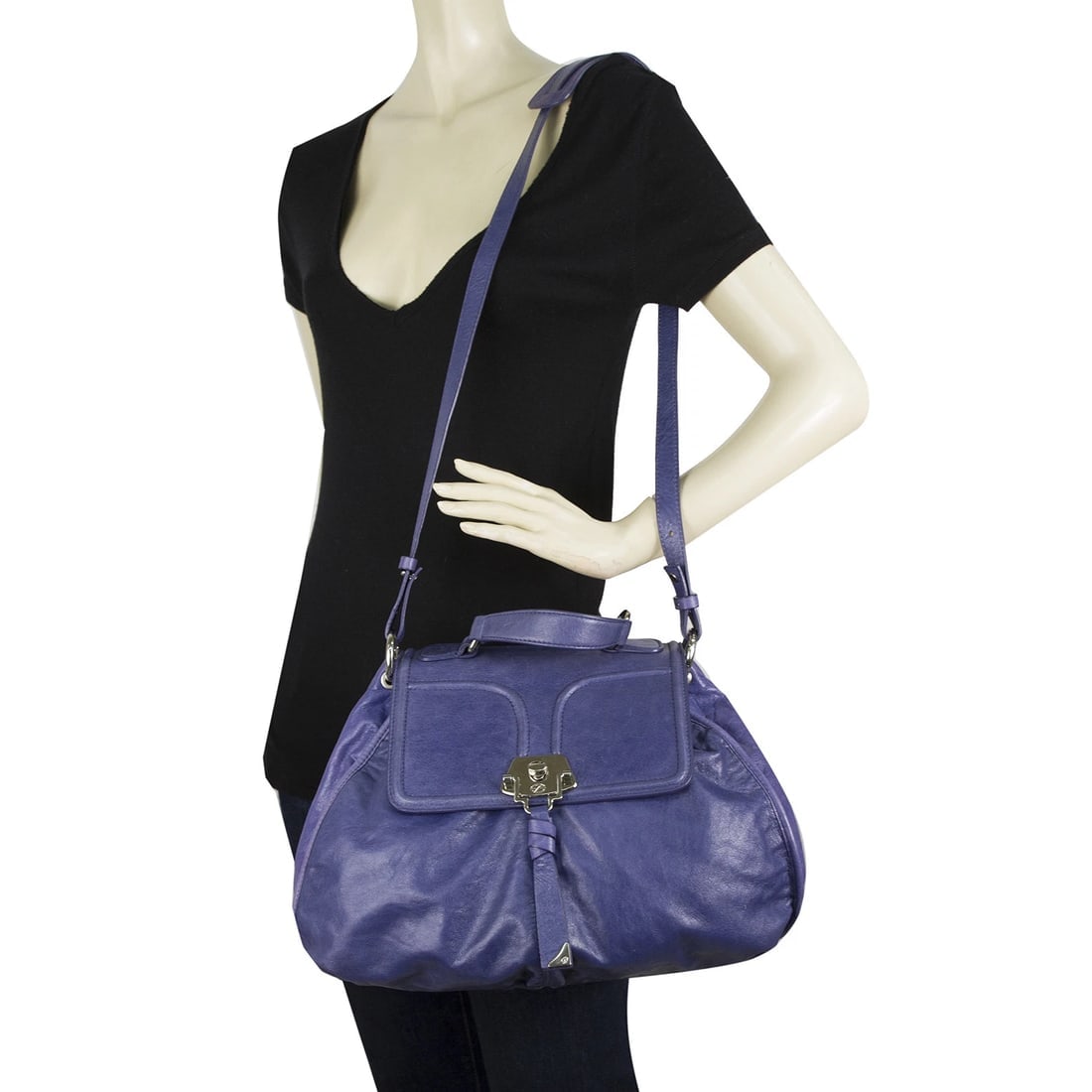 Francesco Biasia Blue Leather Top Handle Crossbody Shoulder Bag Handbag - 11