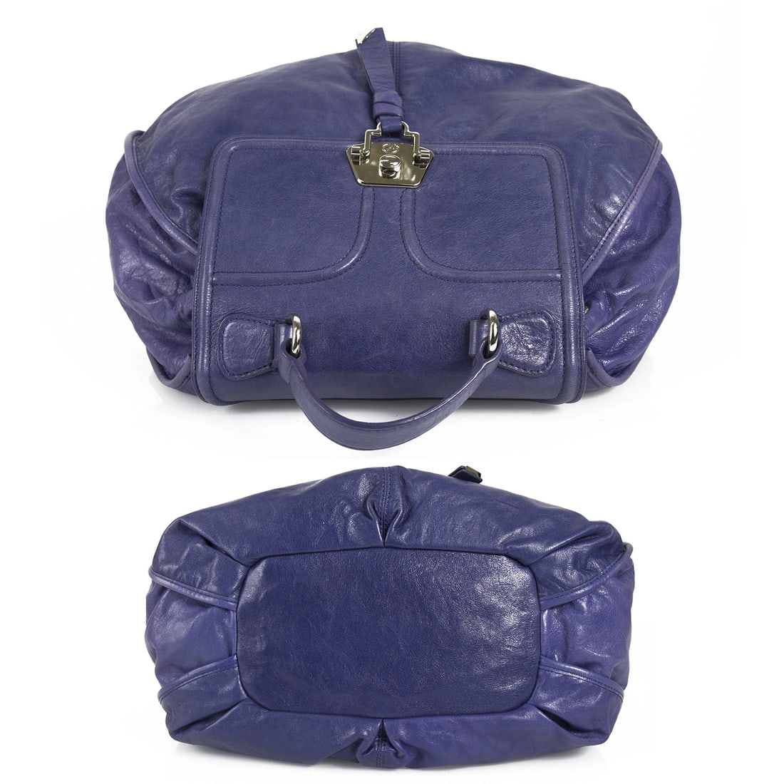 Francesco Biasia Blue Leather Top Handle Crossbody Shoulder Bag Handbag - 3