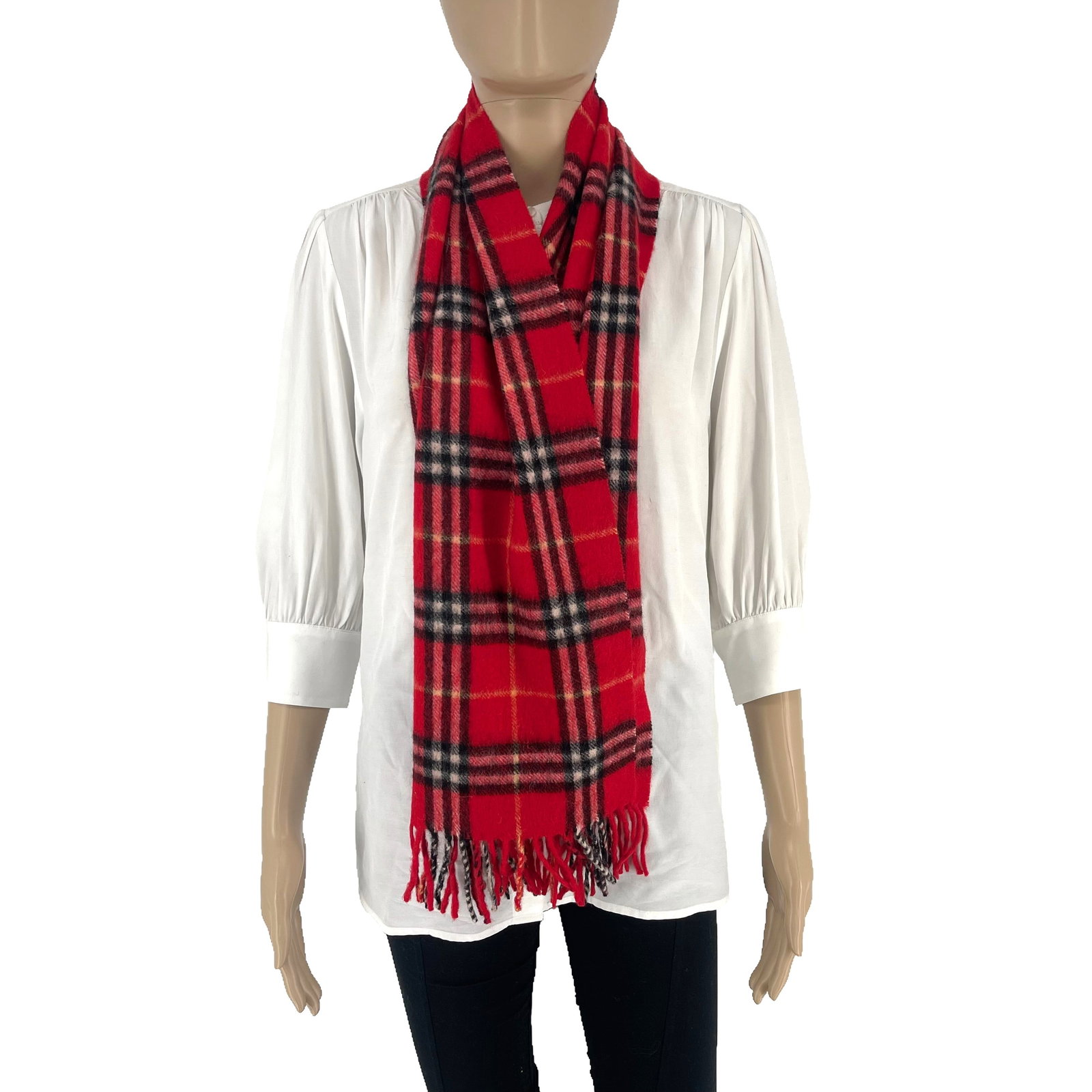 Burberrys Red Plaid 100% Wool Scarf - 3