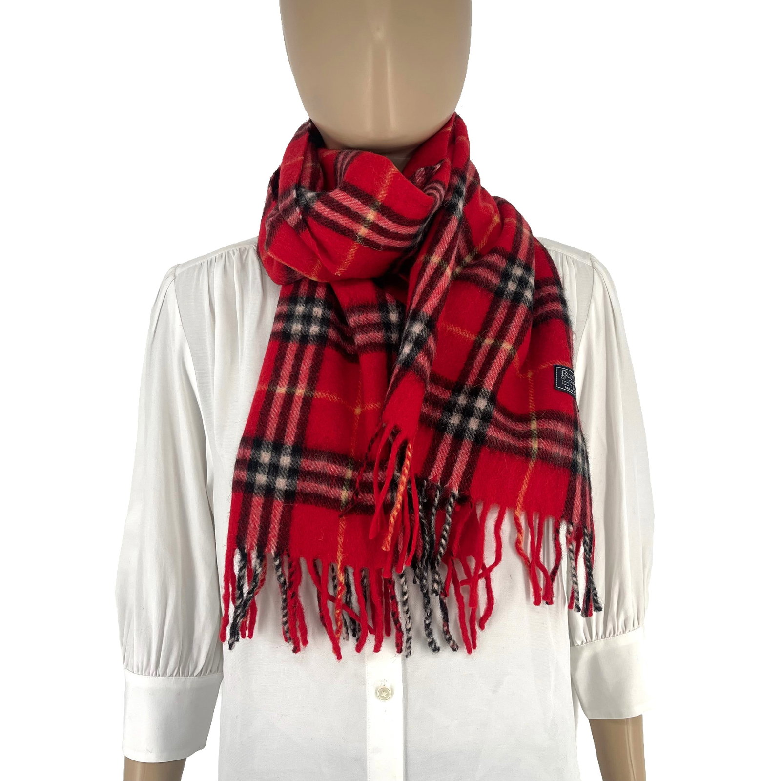 Burberrys Red Plaid 100% Wool Scarf - 4