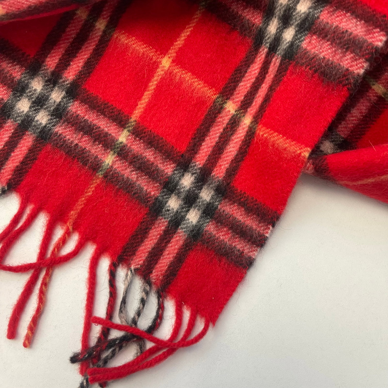 Burberrys Red Plaid 100% Wool Scarf - 5