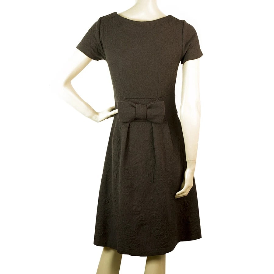 Twin Set Simona Barbieri Brown Jacquard Wool Knit Short Sleeves Knee Dress sz S - 2