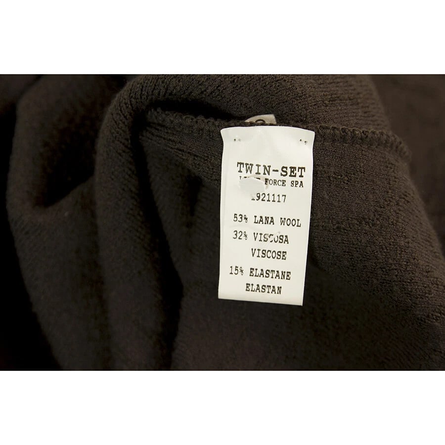 Twin Set Simona Barbieri Brown Jacquard Wool Knit Short Sleeves Knee Dress sz S - 4