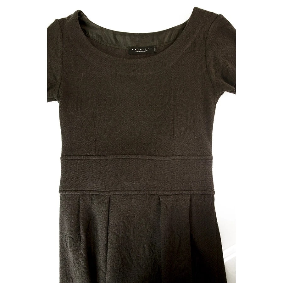 Twin Set Simona Barbieri Brown Jacquard Wool Knit Short Sleeves Knee Dress sz S - 5