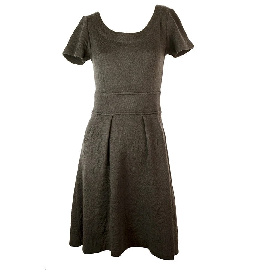 Twin Set Simona Barbieri Brown Jacquard Wool Knit Short Sleeves Knee Dress sz S - 6