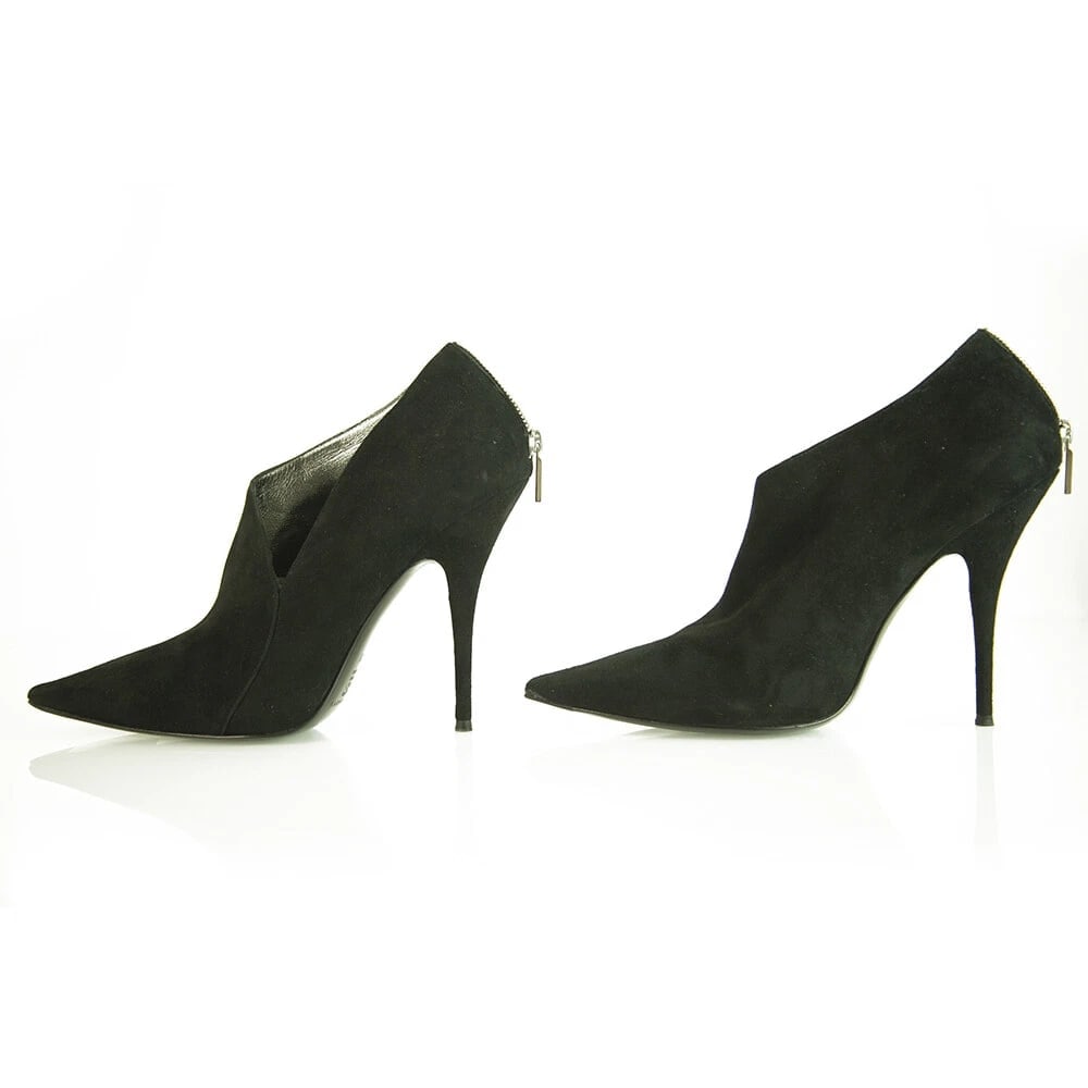 Casadei Black Suede High Heels Pointed Toe Back Zip Ankle Booties Shoes sz 10 (1 of 9)