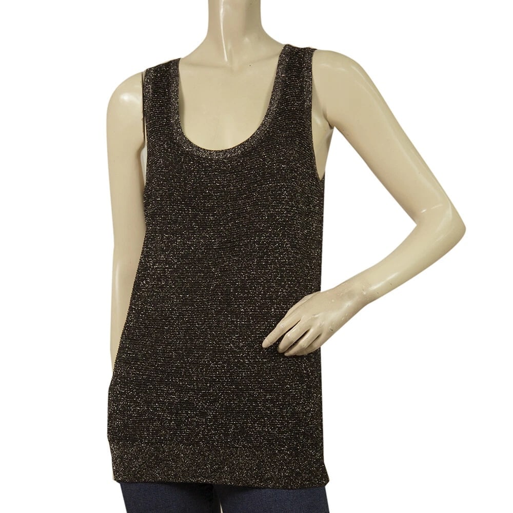 Michael by Michael Kors Black Glittery Sheer Back Sleeveless Tank Top size L (1 of 6)