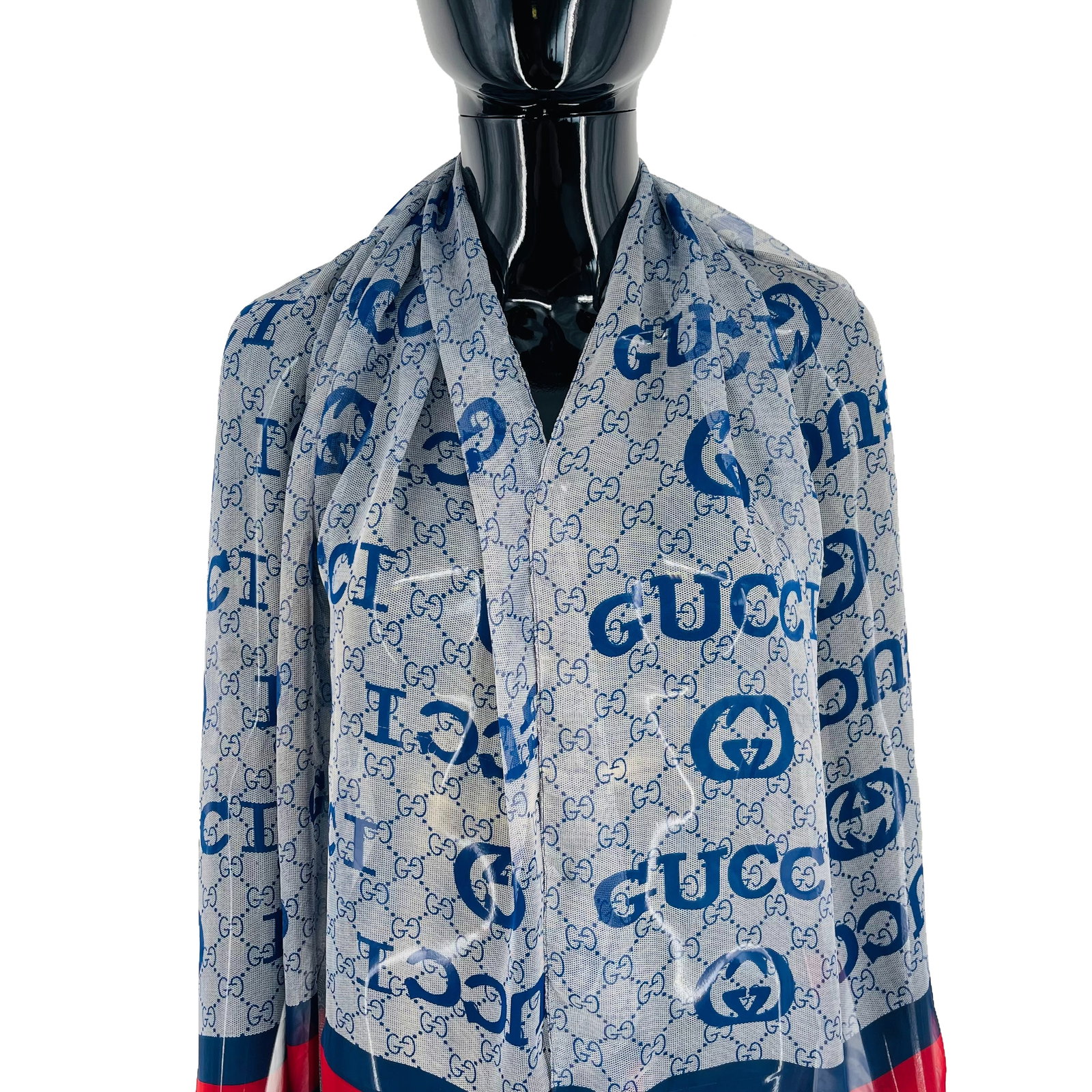 Gucci Blue Printed 100% Silk Scarf - 2