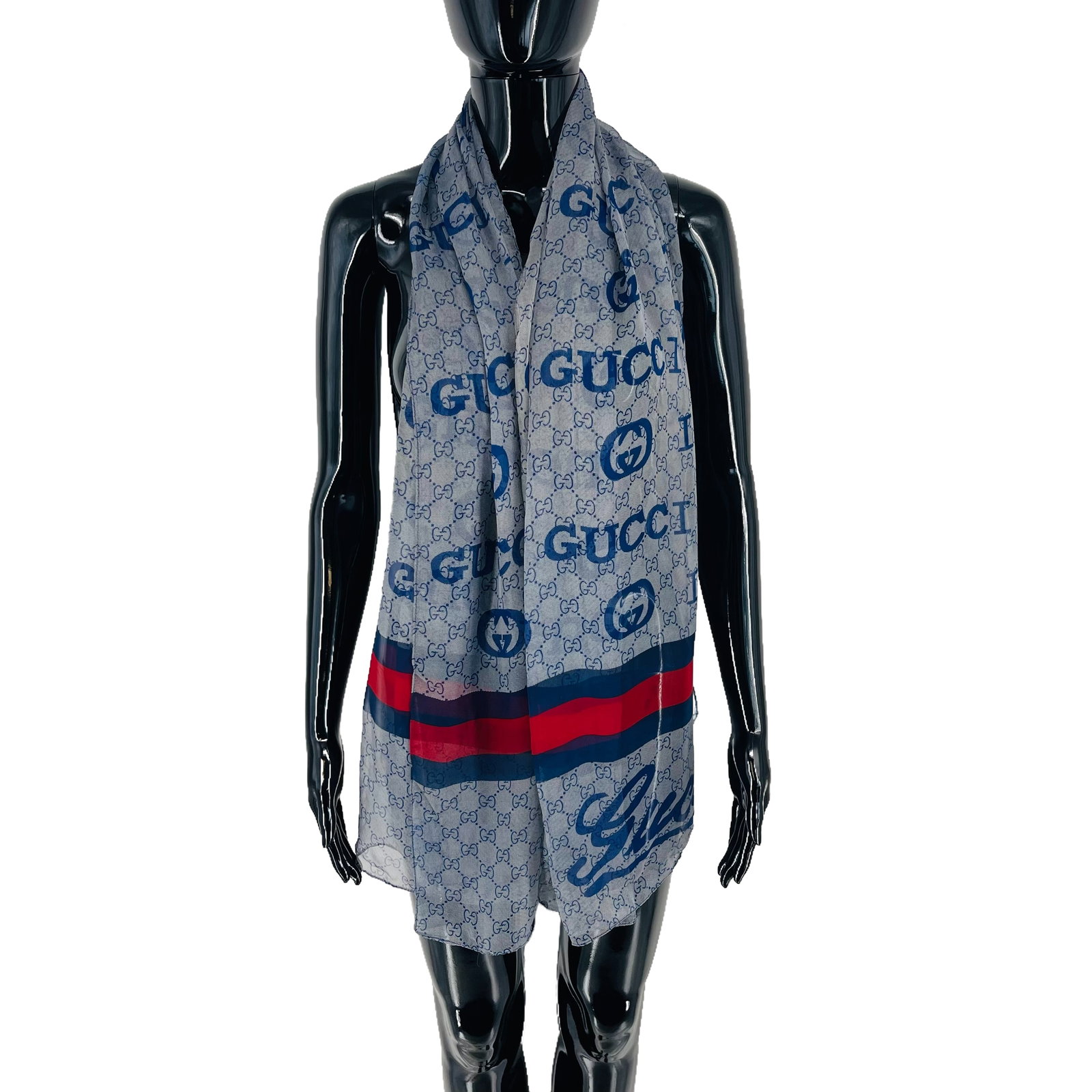 Gucci Blue Printed 100% Silk Scarf - 3