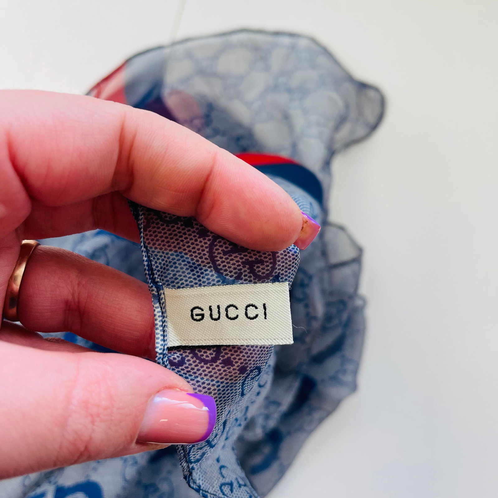 Gucci Blue Printed 100% Silk Scarf - 6