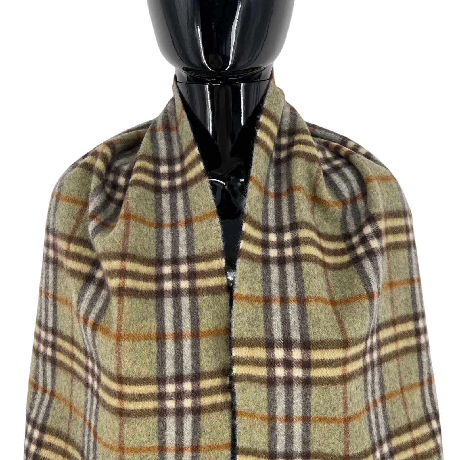 Burberry Green Plaid 90% Wool 10% Cashmere Scarf - 2
