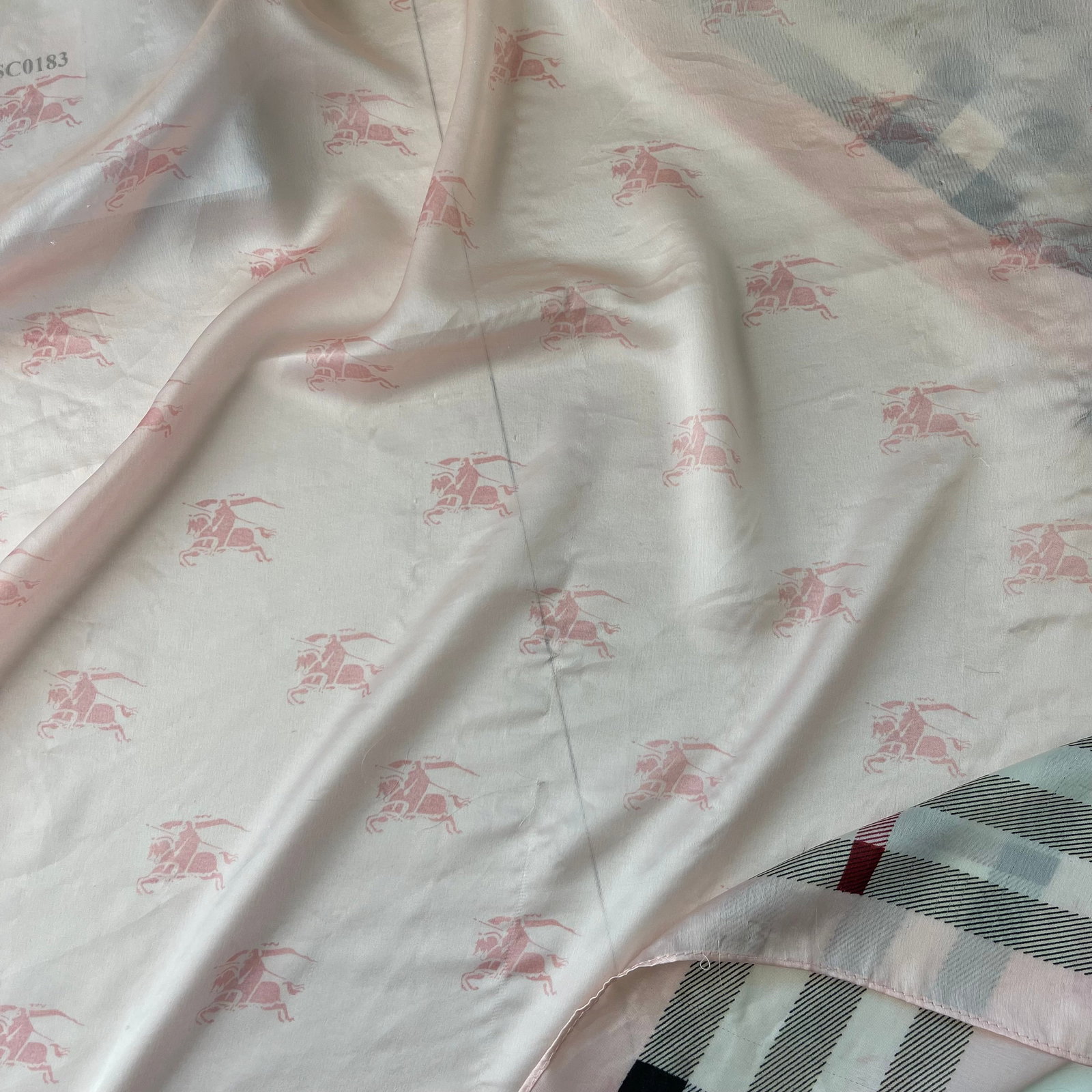 Burberry Pink Plaid 100% Silk Scarf - 8