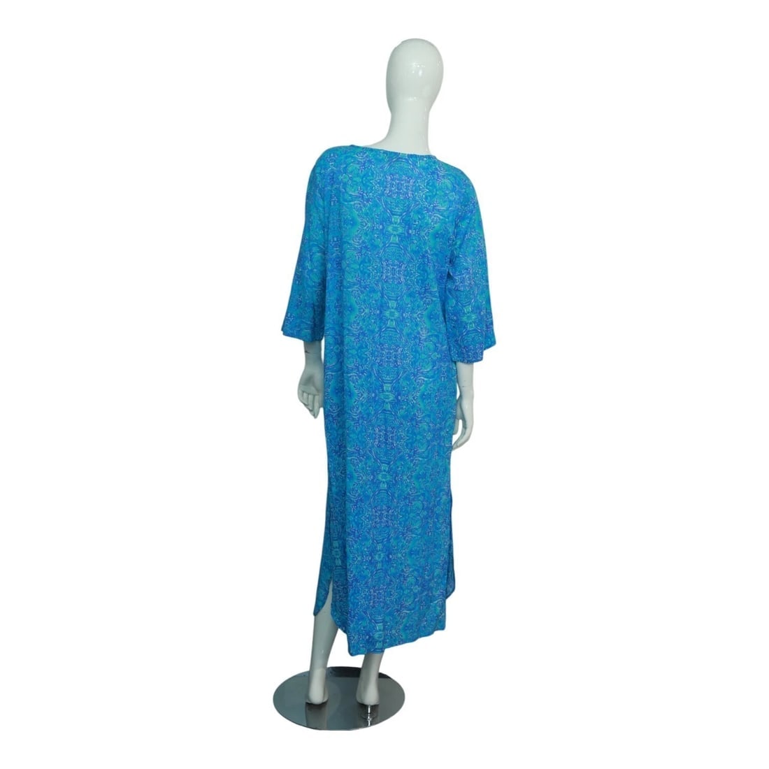 Antica Sartoria Blue Beaded Ethnic Print Cotton Summer Tunic Caftan dress size S - 2