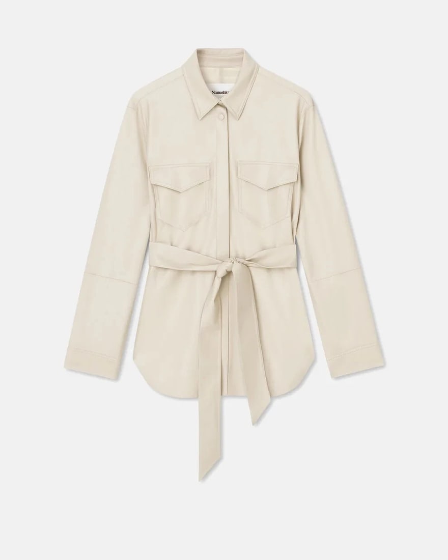 Nanushka creme Okobor™ Alt-Leather Shirt slightly loose fit tie-front waist S: Title: Nanushka creme Okobor™ Alt-Leather Shirt slightly loose fit tie-front waist S Description:Nanushka creme Okobor™ Alt-Leather Shirt slightly loose fit tie-front waist S Part of the