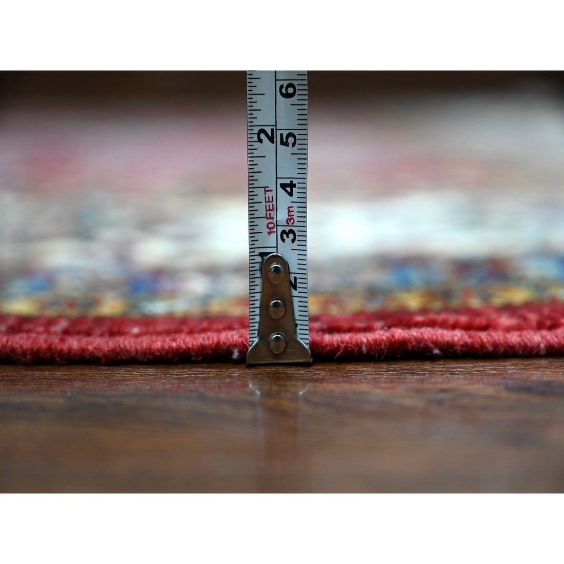Red Hand Knotted Super Kazak All Over Motifs Wool Oriental Rug - 10